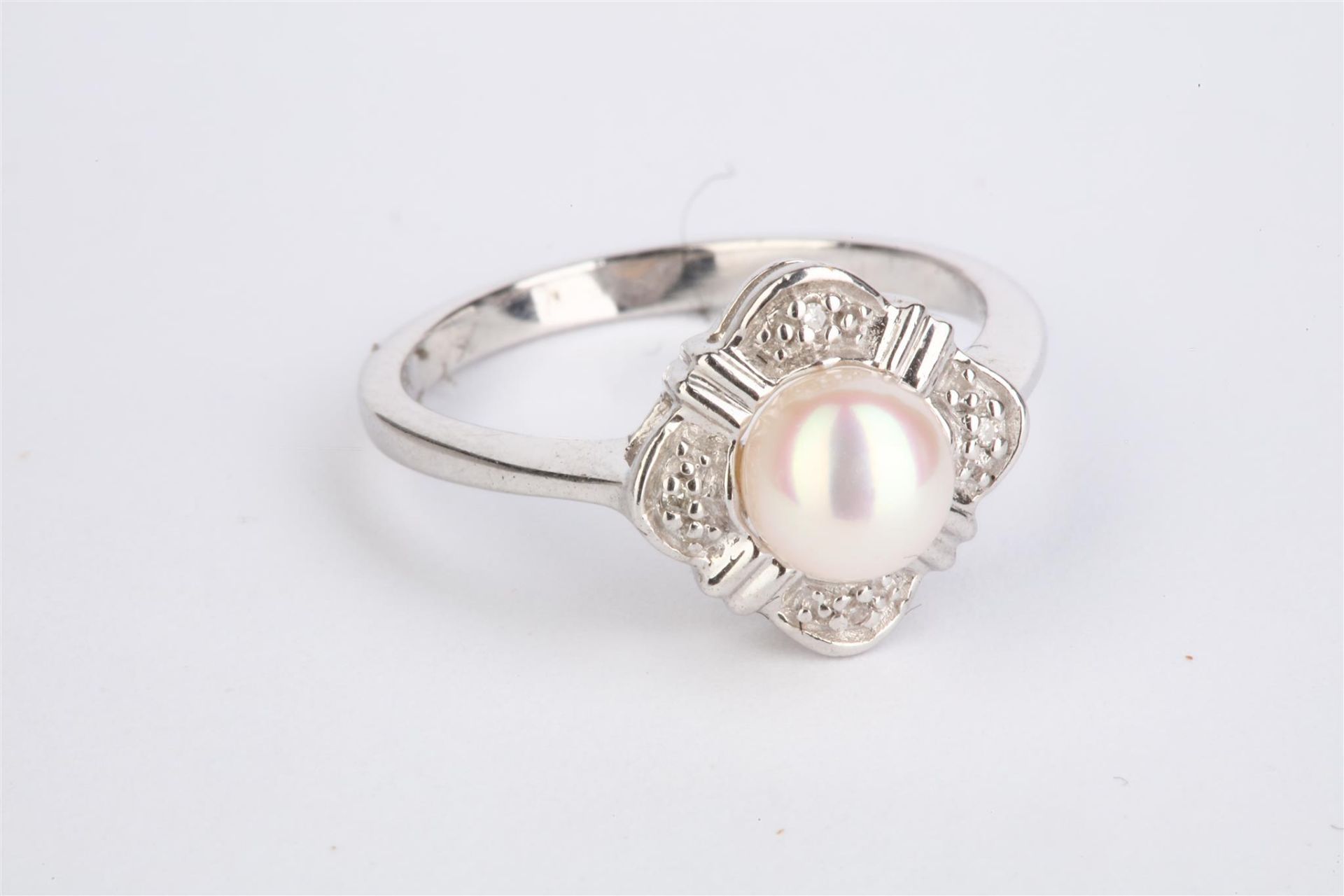 + VAT Ladies Silver Pearl & Diamond Ring With Central Opal
