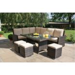 + VAT Brand New Chelsea Garden Company 8-Seater Brown Rattan Corner Dining Set With Ivory