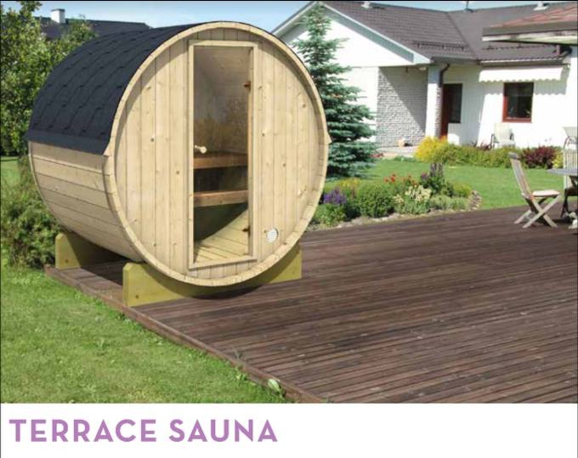+ VAT Brand New Terrace Sauna 28/42mm Timber - 205 x 205 x 160 - Pallet Dimensions 200 x 120 x 85cm