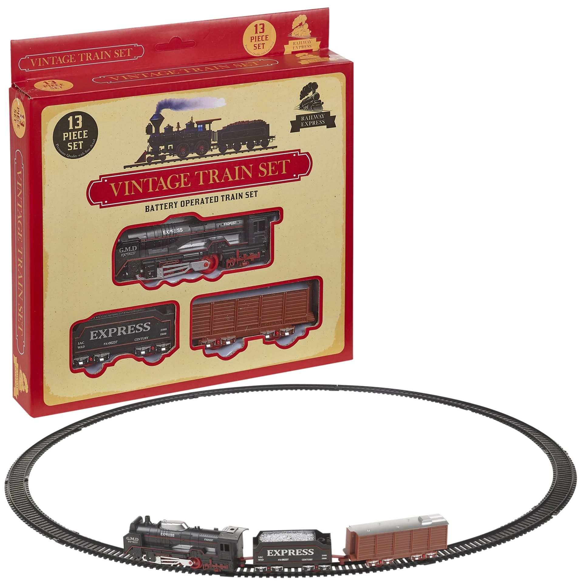 + VAT Brand New 13 Piece Battery Operated Vintage Train Set With Tracks