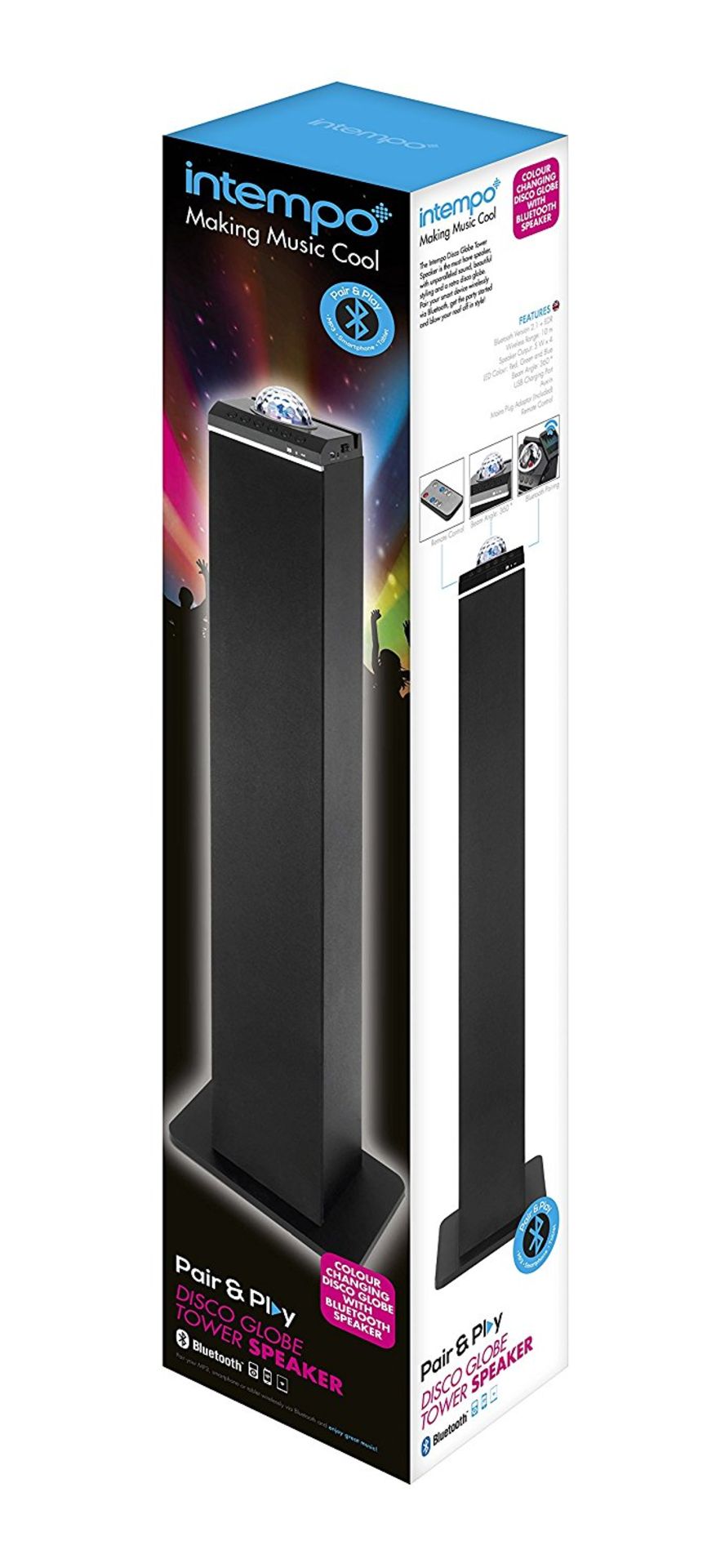 + VAT Brand New Intempo Bluetooth Tower Speaker with Built In Disco Light - RRP £99.99 - 3.5mm Aux - Image 2 of 2
