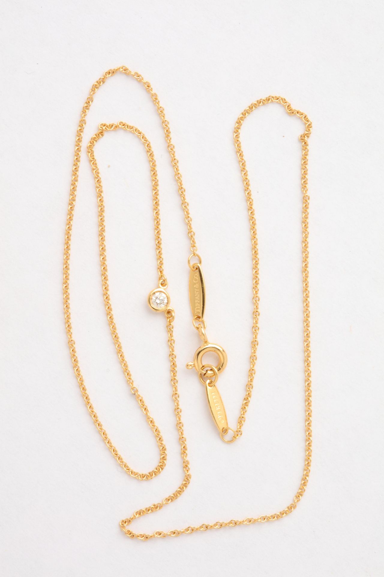 No VAT Tiffany & Co Elsa Peretti "Diamonds By The Yard" Single Diamond Necklace In 18K Yellow Gold - Image 2 of 3