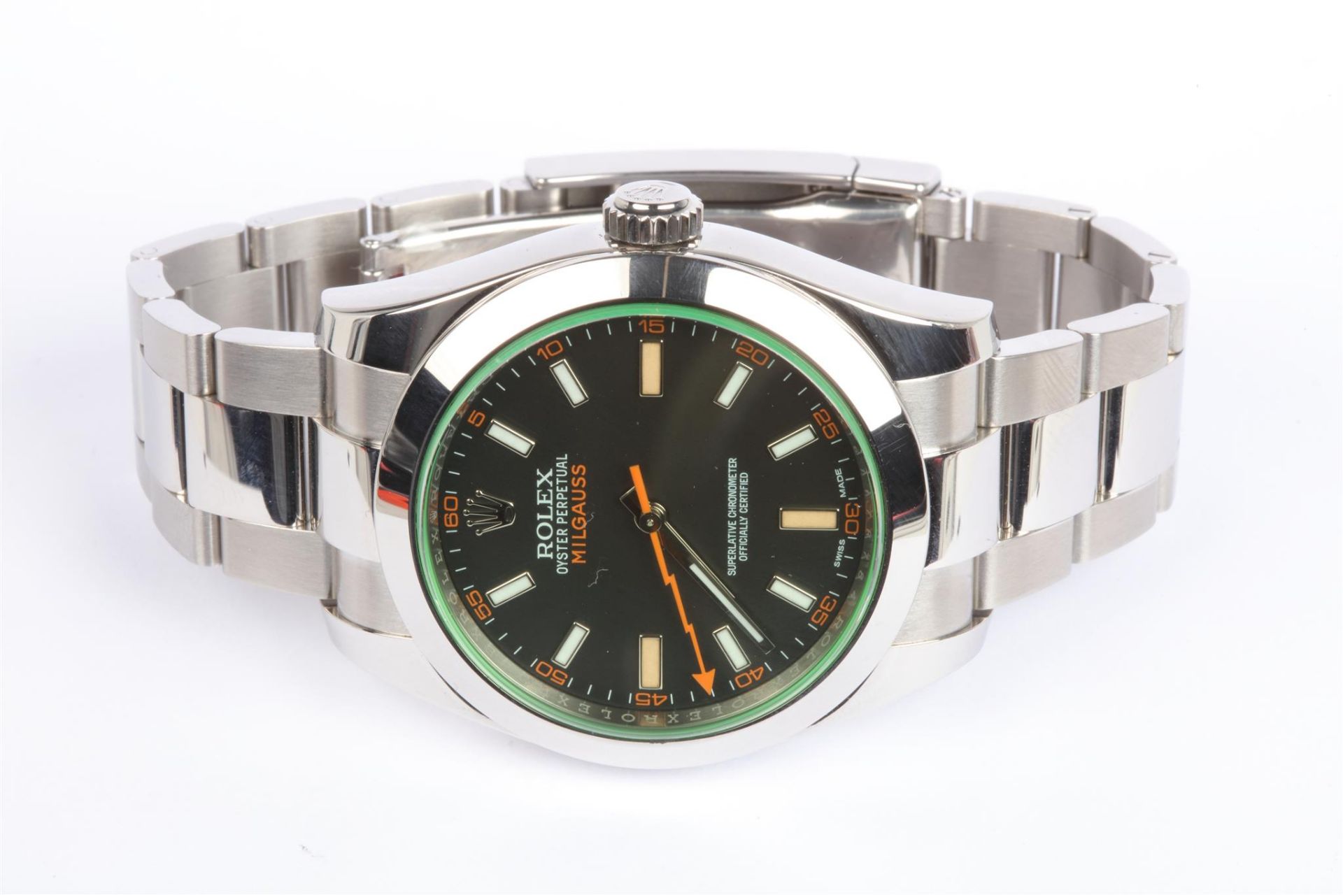 No VAT Gents 2017 Rolex Oyster Perpetual Milgauss Watch - Model 116400GV - Stainless Steel Strap - - Image 2 of 4