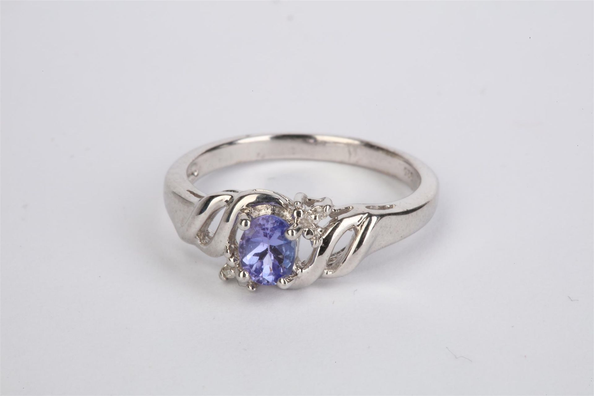 + VAT Ladies Silver Oval Tanzanite & Diamond Ring