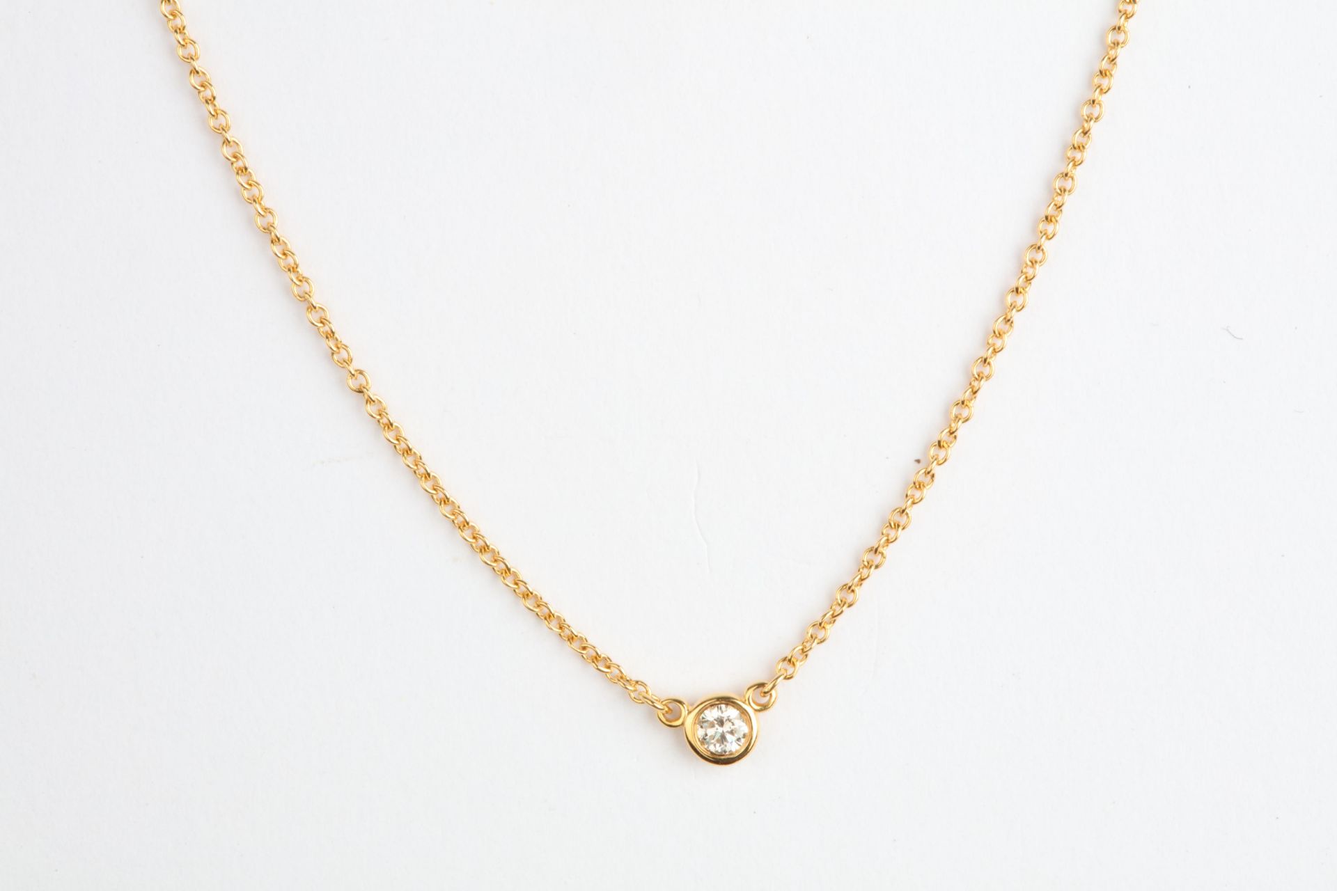 No VAT Tiffany & Co Elsa Peretti "Diamonds By The Yard" Single Diamond Necklace In 18K Yellow Gold