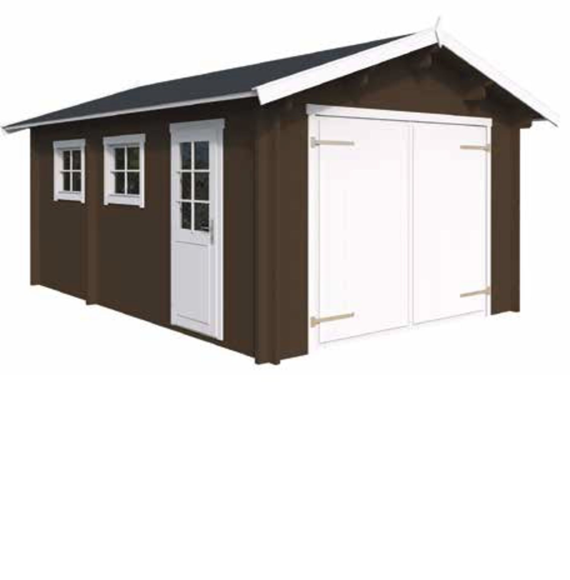 + VAT Brand New 17.16m Sq Spruce Kyle Flat Garage - 40mm Thickness - 253 x 330 x 520cm - Main Doors