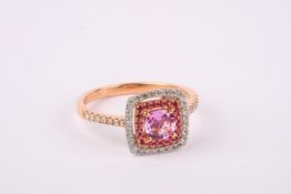 + VAT Brand New 18ct Yellow Gold Diamond & Pink Sapphire Ring