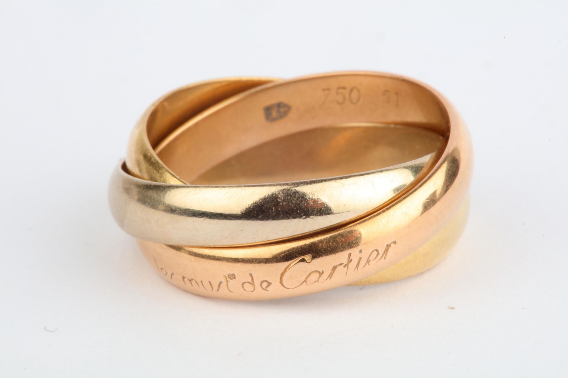 No VAT Cartier Tri Gold Trinity Ring With 18k Yellow Gold, White Gold And Rose Gold - Image 2 of 2