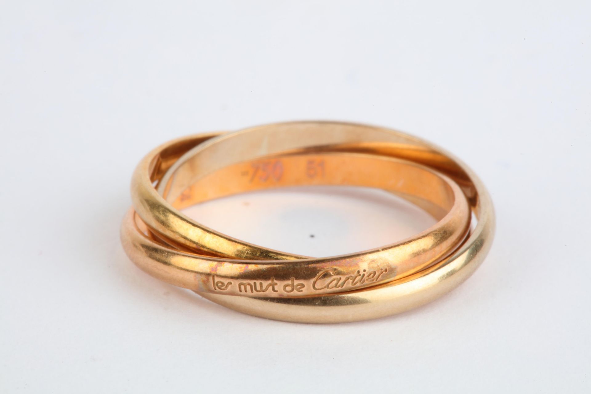 No VAT Cartier Tri Gold Trinity Ring With 18k Yellow Gold, White Gold And Rose Gold - Image 2 of 2