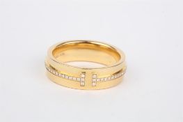 No VAT Ladies Tiffany & Co 18ct Gold "T Narrow" Diamond Encrusted Ring