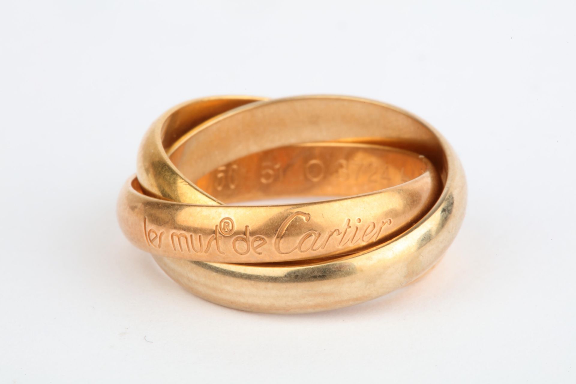 No VAT Cartier Tri Gold Trinity Ring With 18k Yellow Gold, White Gold And Rose Gold - Image 2 of 2
