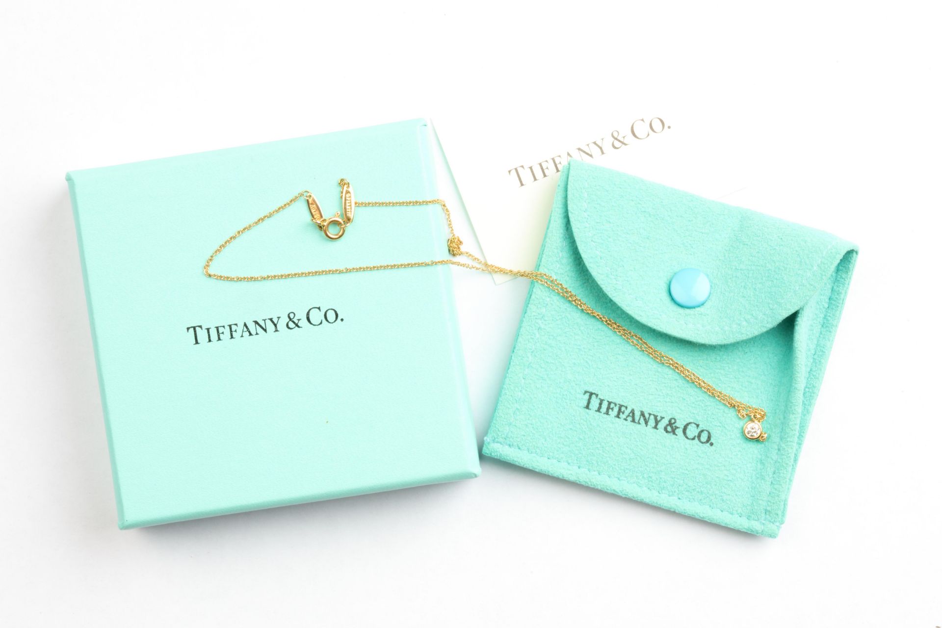 No VAT Tiffany & Co Elsa Peretti "Diamonds By The Yard" Single Diamond Necklace In 18K Yellow Gold - Image 3 of 3