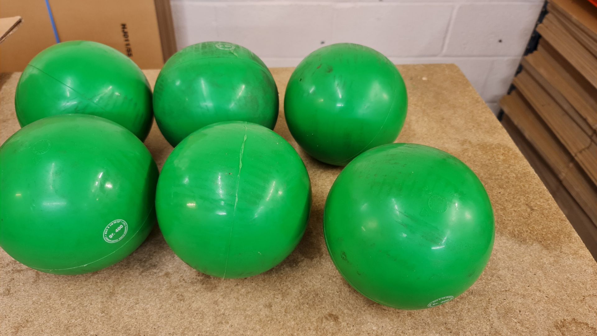 + VAT Grade A Box Containing Six Green Gymnastic Rhythmic Balls