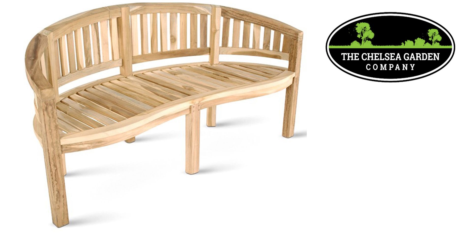 + VAT Brand New Chelsea Garden Company Banana Bench - Made From Solid Teak - Curved Top Rail And