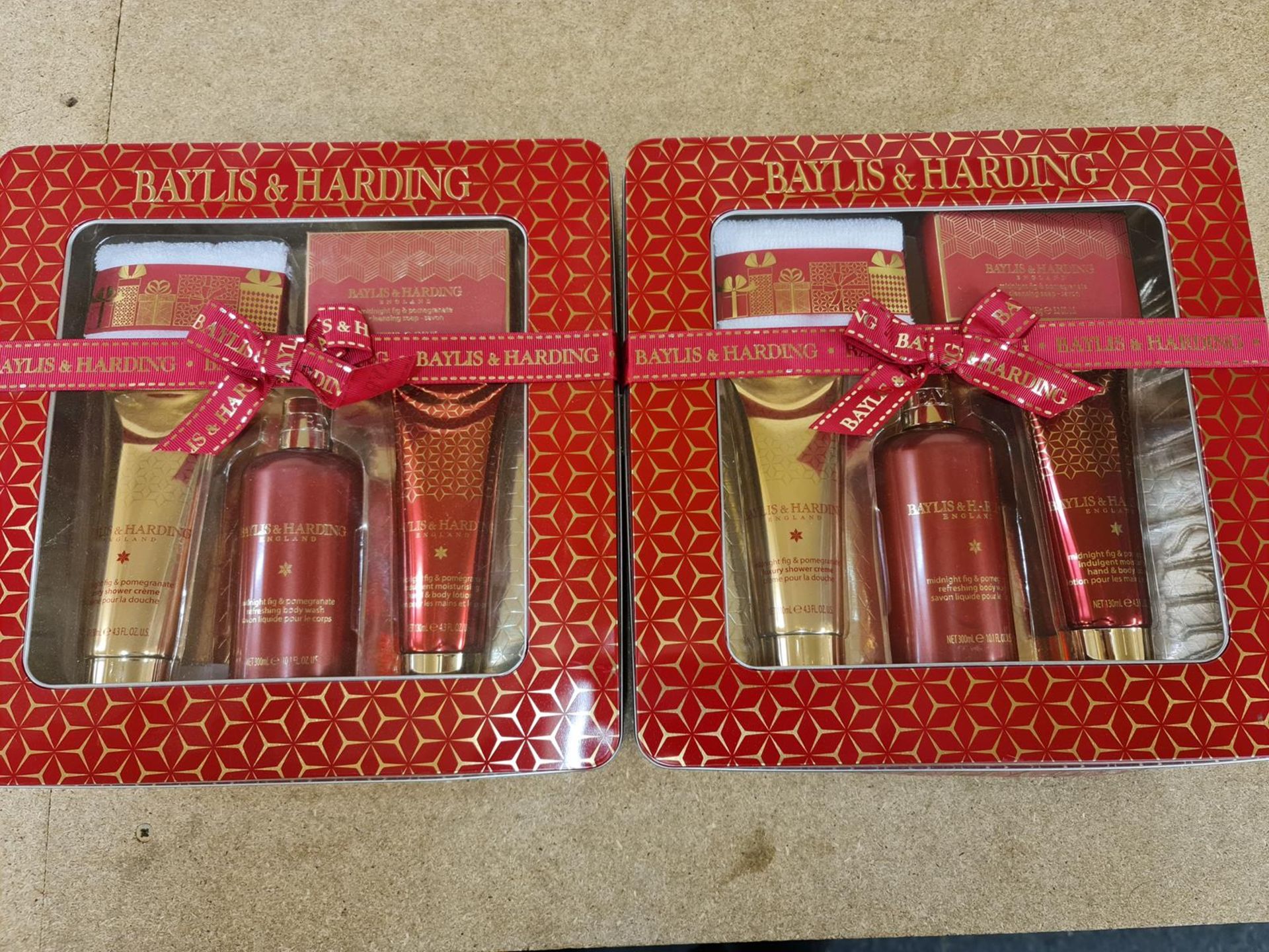 + VAT Grade C Two Baylis & Harding Midnight Fig & Pomegranate Metal Box Gift Sets - Damaged Boxes