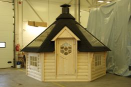 + VAT Brand New 9.2m Sq Barbecue Hut With Two Glass Panels - Roof Covered With Bitumen Shingles -