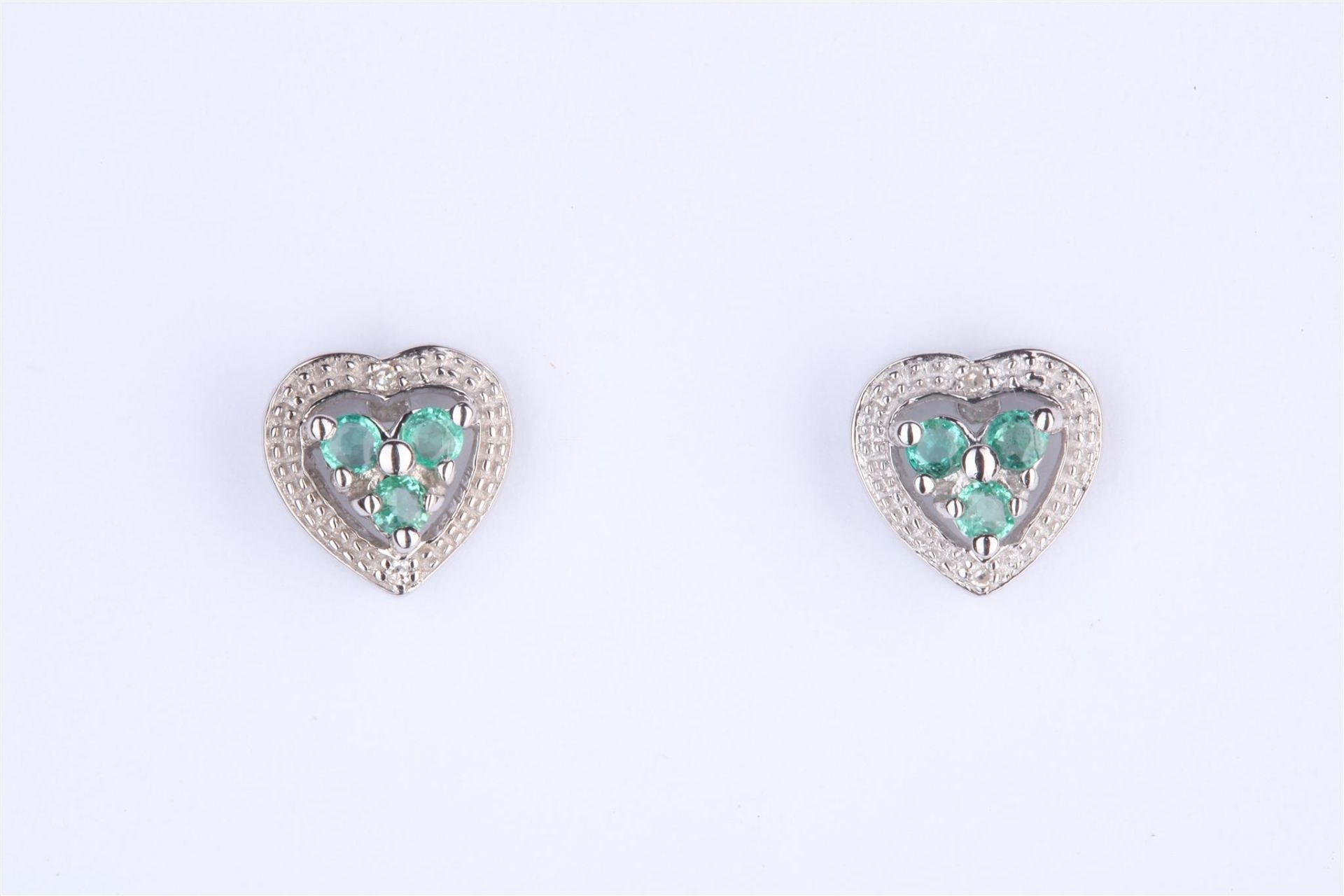 + VAT Ladies Silver Emerald and Diamond Heart Shape Earrings