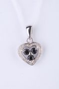 + VAT Ladies Silver Obsidian and Diamond Heart Shape Pendant