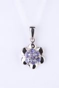+ VAT Ladies Silver Amethyst and Diamond Flower Shape Pendant