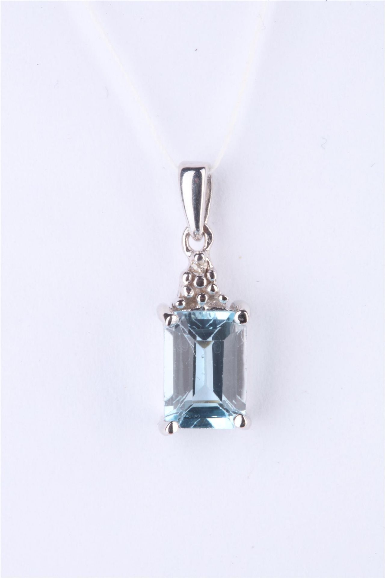+ VAT Ladies Silver Aquamarine and Diamond Pendant with Oblong Central Aquamarine