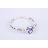 + VAT Ladies Silver Amethyst and Diamond Ring With Central Circular Amethyst
