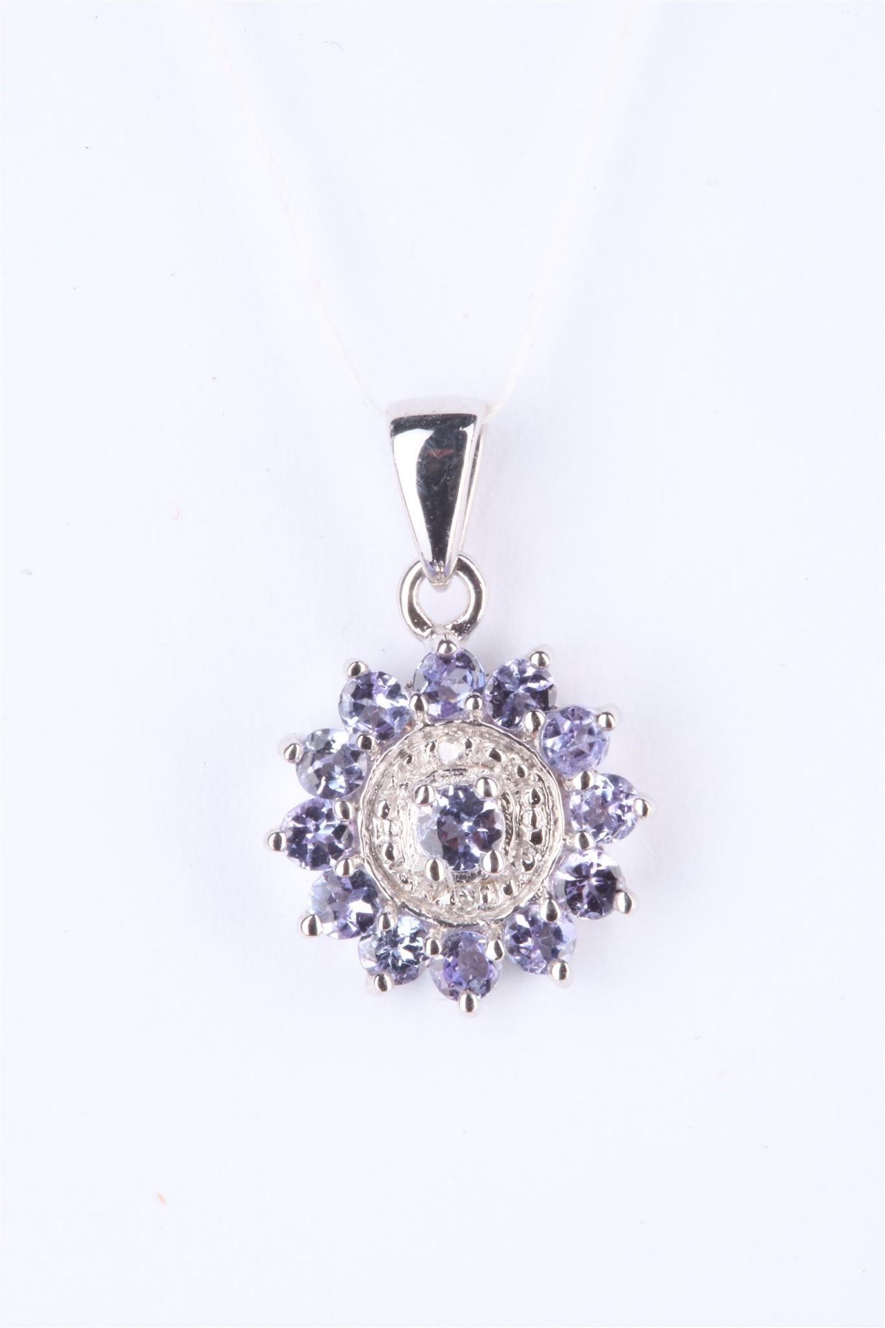 + VAT Ladies Silver Amethyst and Diamond Flower Shape Pendant