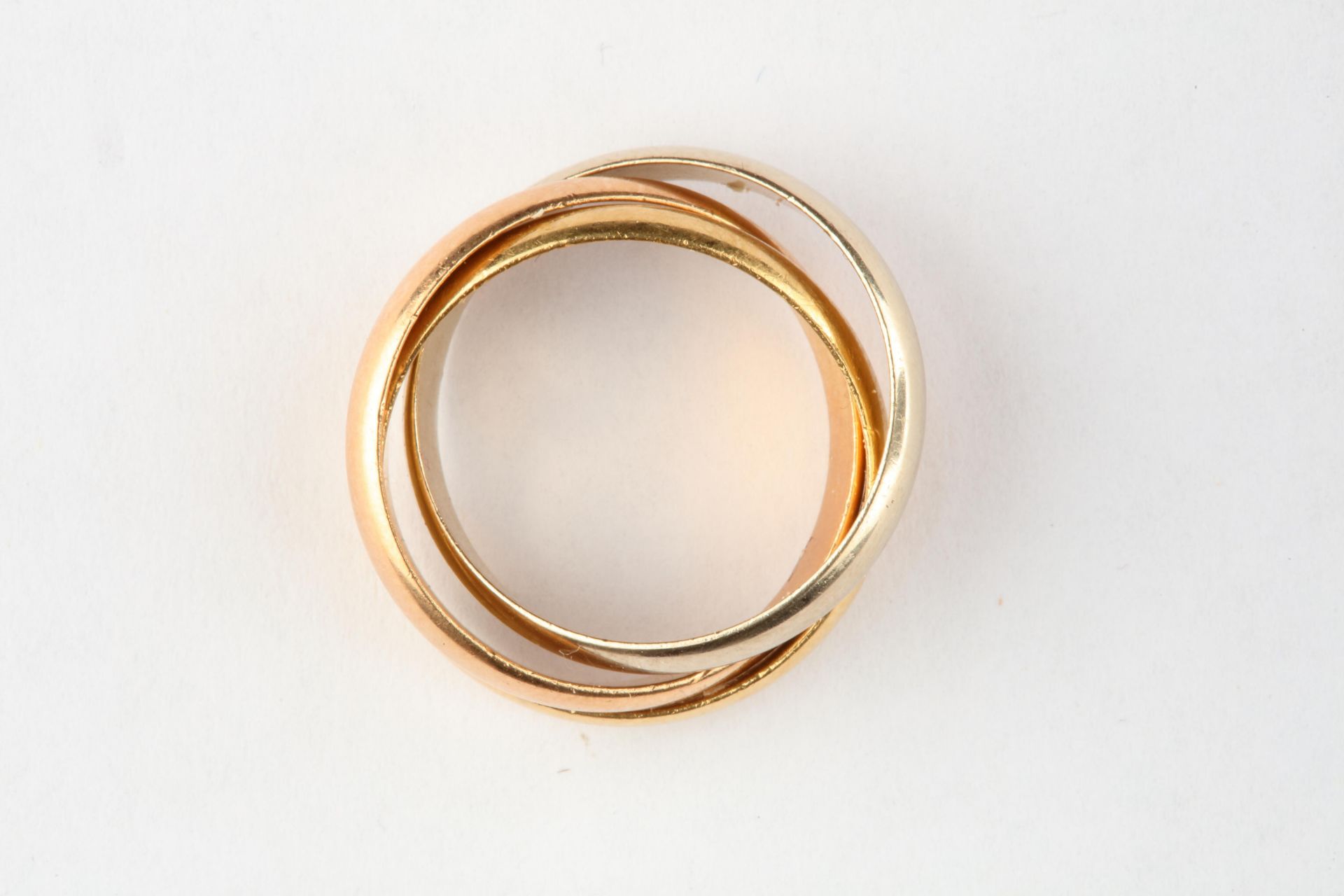 No VAT Cartier Tri Gold Trinity Ring With 18k Yellow Gold, White Gold And Rose Gold - Image 2 of 3