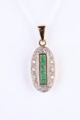 + VAT Ladies Gold Emerald and Diamond Oval Pendant