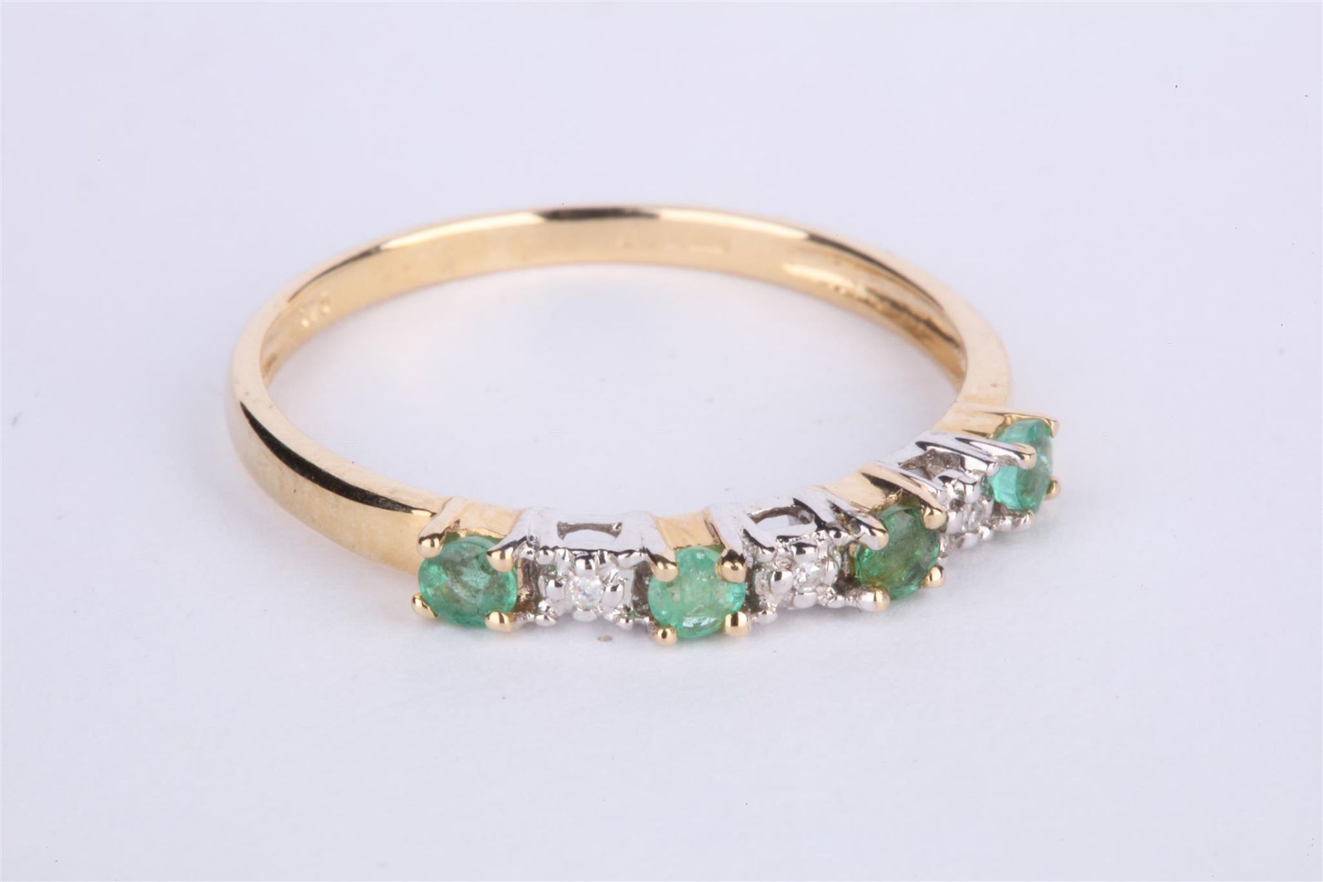 + VAT Ladies Gold Emerald and Diamond Eternity Ring Set With 4 Emeralds and 3 Diamonds