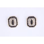 + VAT Pair Ladies Gold Obsidian and Diamond Earrings With Larger Central Obsidian
