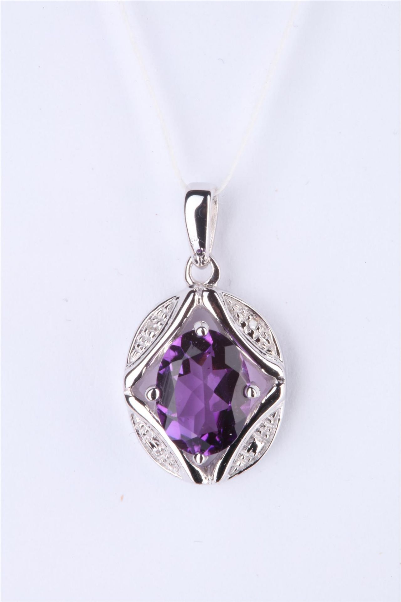 + VAT Ladies Silver Amethyst and Diamond Pendant