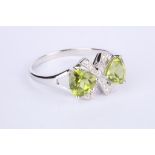 + VAT Ladies Silver Peridot and Diamond Ring In Bow Design