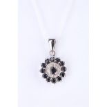 + VAT Ladies Silver Obsidian and Diamond Flower Shape Pendant