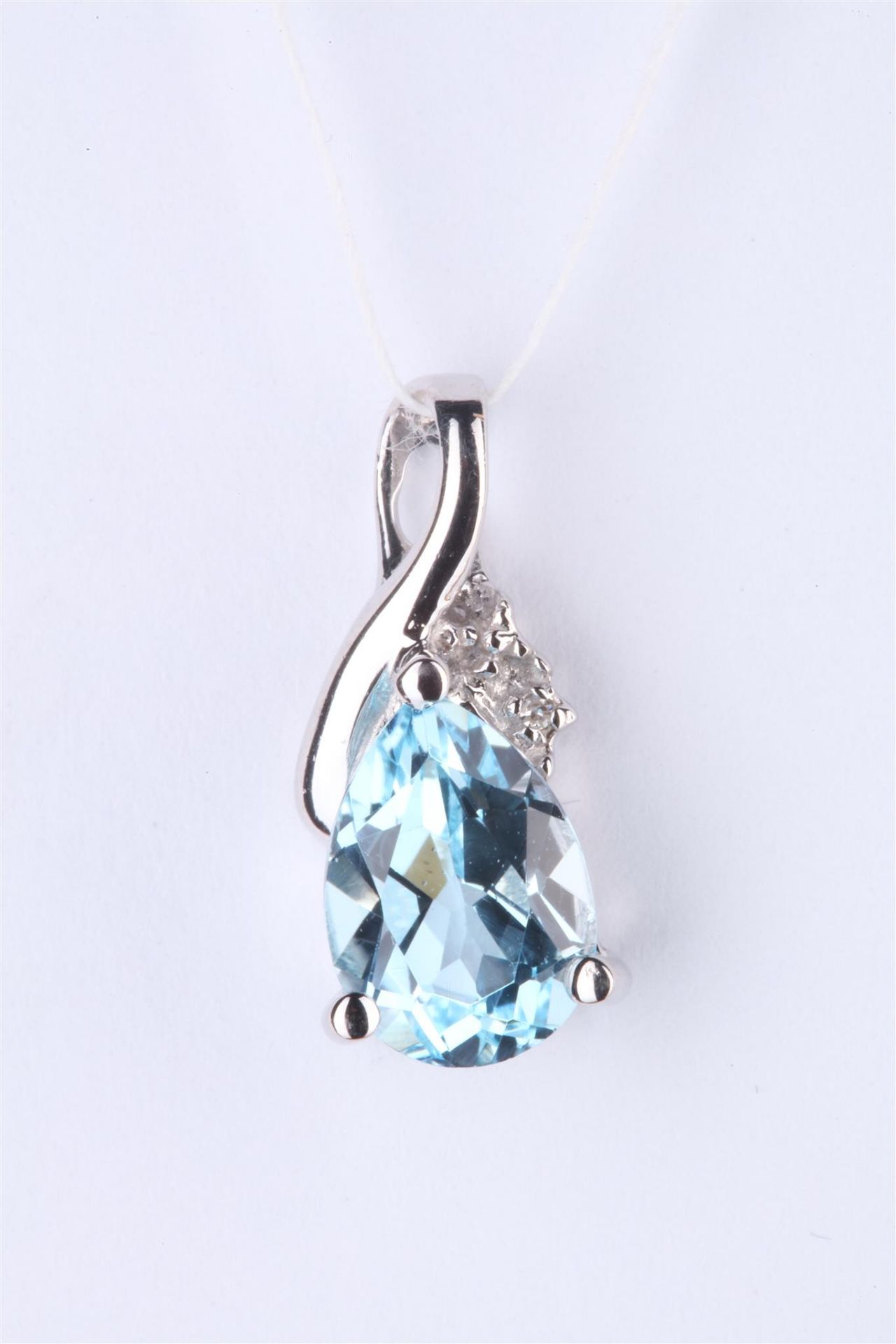 + VAT Ladies Silver Aquamarine and Diamond Pendant