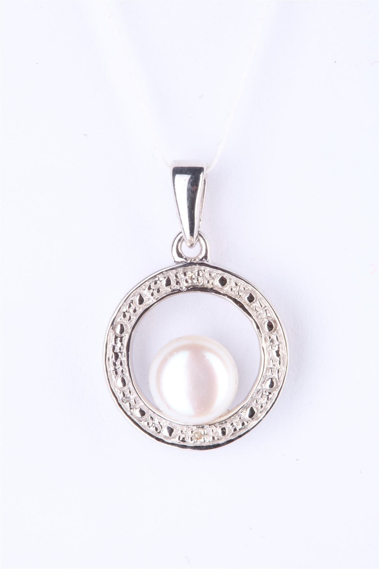 + VAT Ladies Silver Pearl and Diamond Circular Pendant