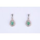 + VAT Pair Ladies Silver Emerald and Diamond Tear Drop Earrings