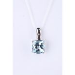 + VAT Ladies Silver Aquamarine and Diamond Pendant with Large Central Aquamarine