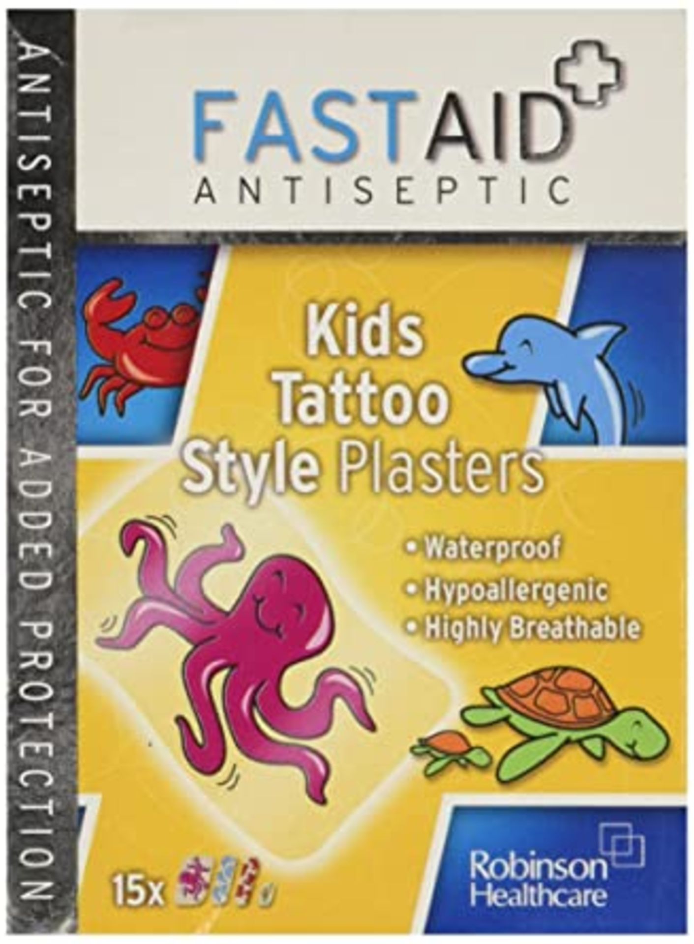 + VAT Grade A A Lot Of Twelve Packs Of 15 Fastaid Antiseptic Kids Tattoo Style Plasters
