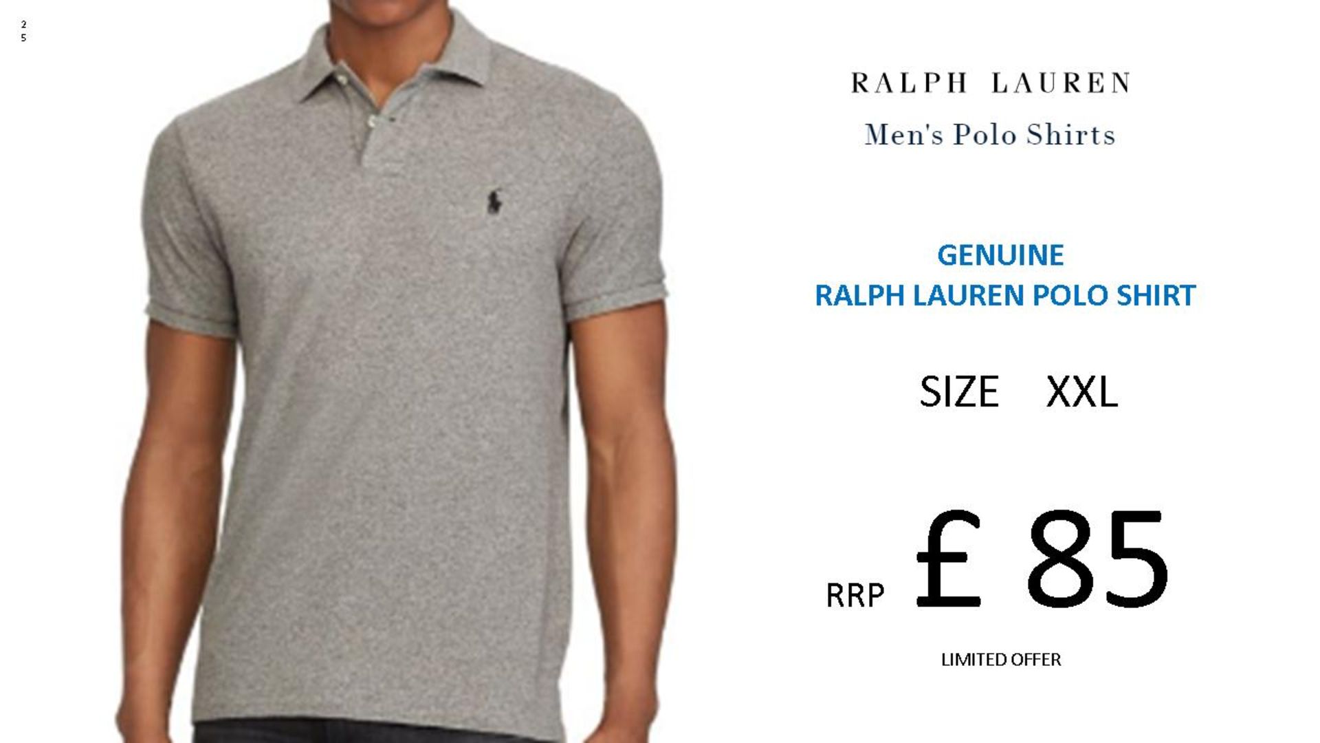 + VAT Brand New Ralph Lauren Custom-Fit Small Pony Polo Shirt - Andover Heather - Size XXL - Ribbed