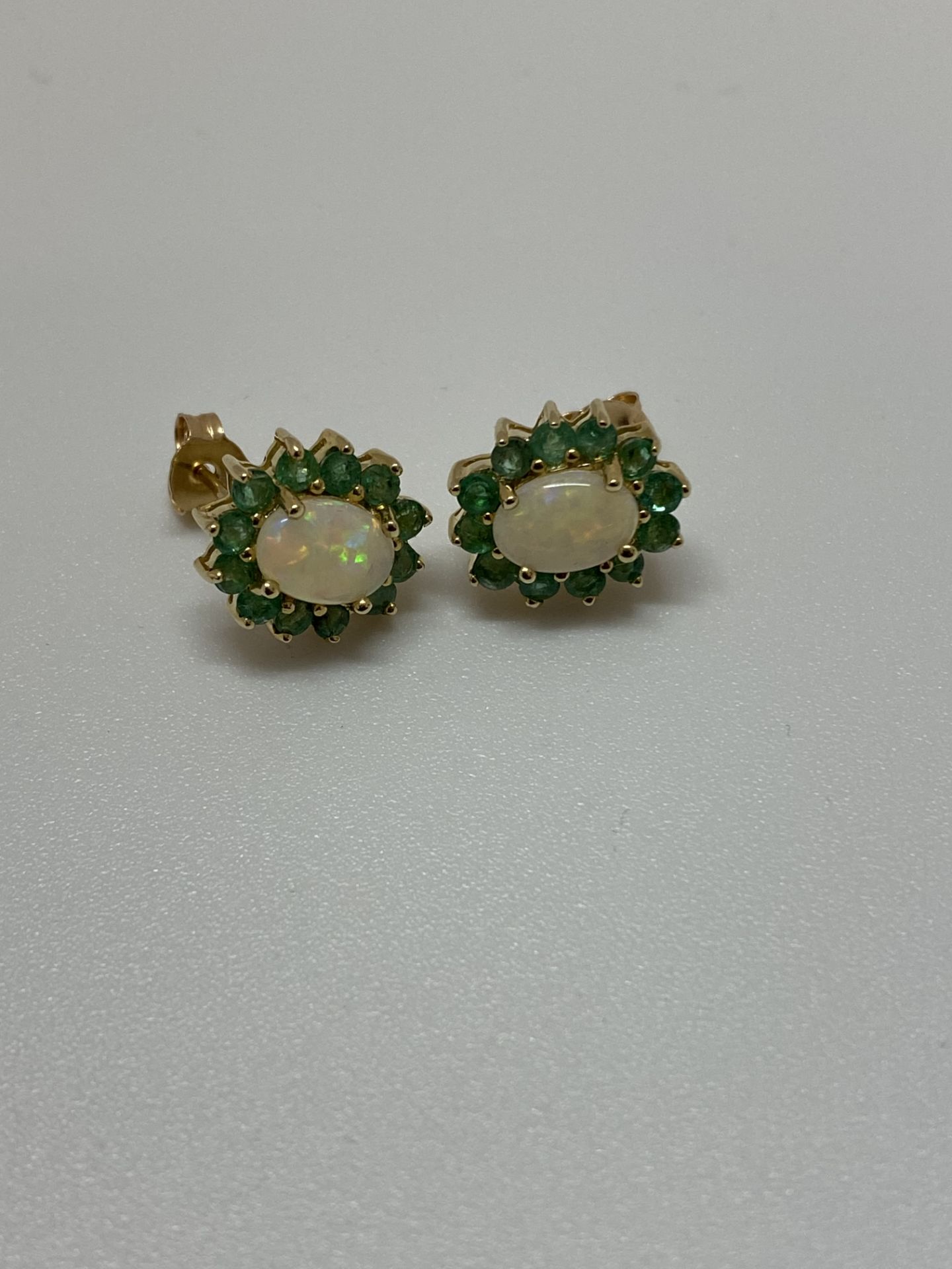 + VAT Pair Ladies Gold Emerald and Opal Earrings