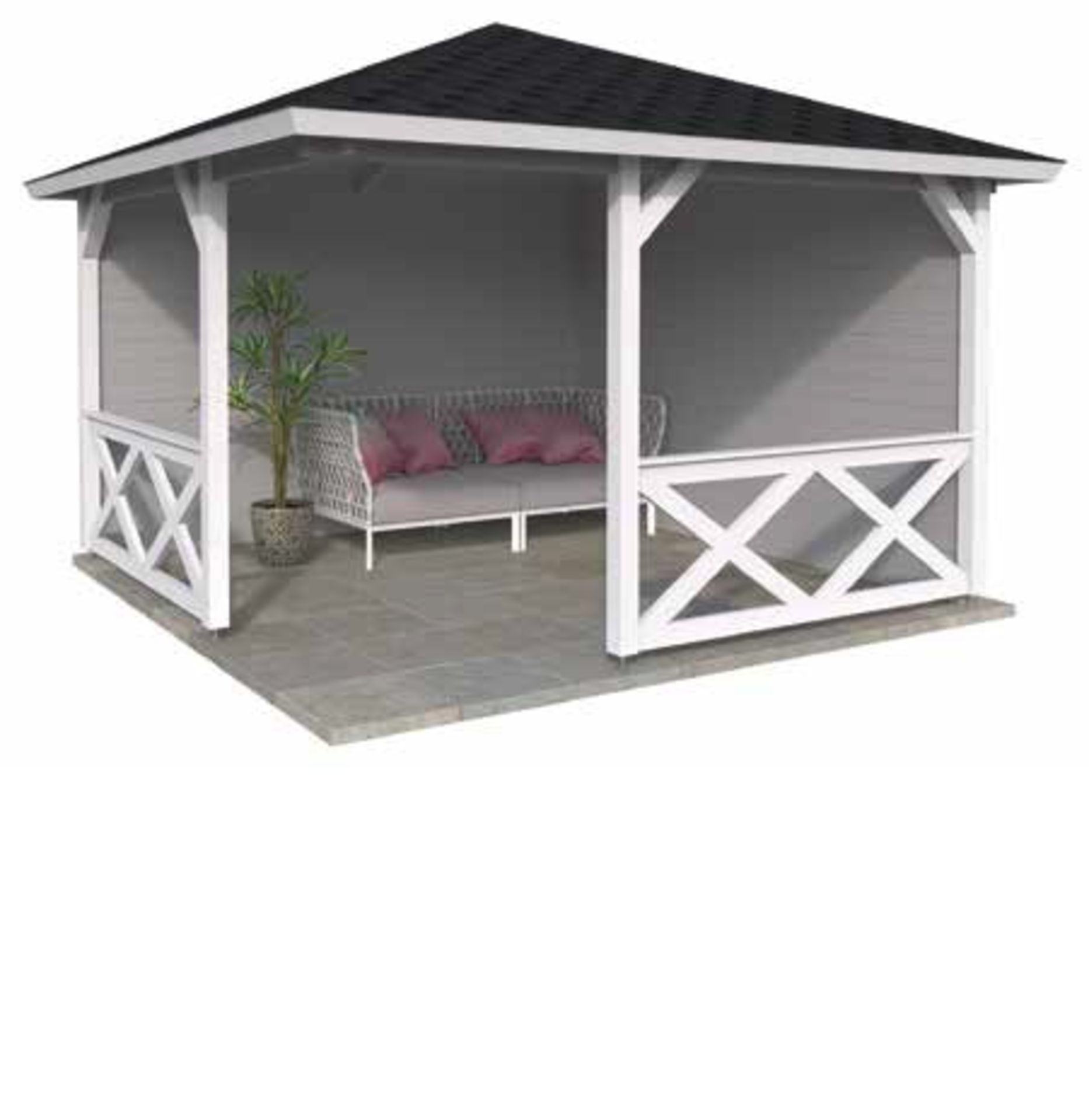 + VAT Brand New 10.89m sq Spruce Pavillion - 40mm Thickness - 283cm Tall - 320cm Length - 320cm