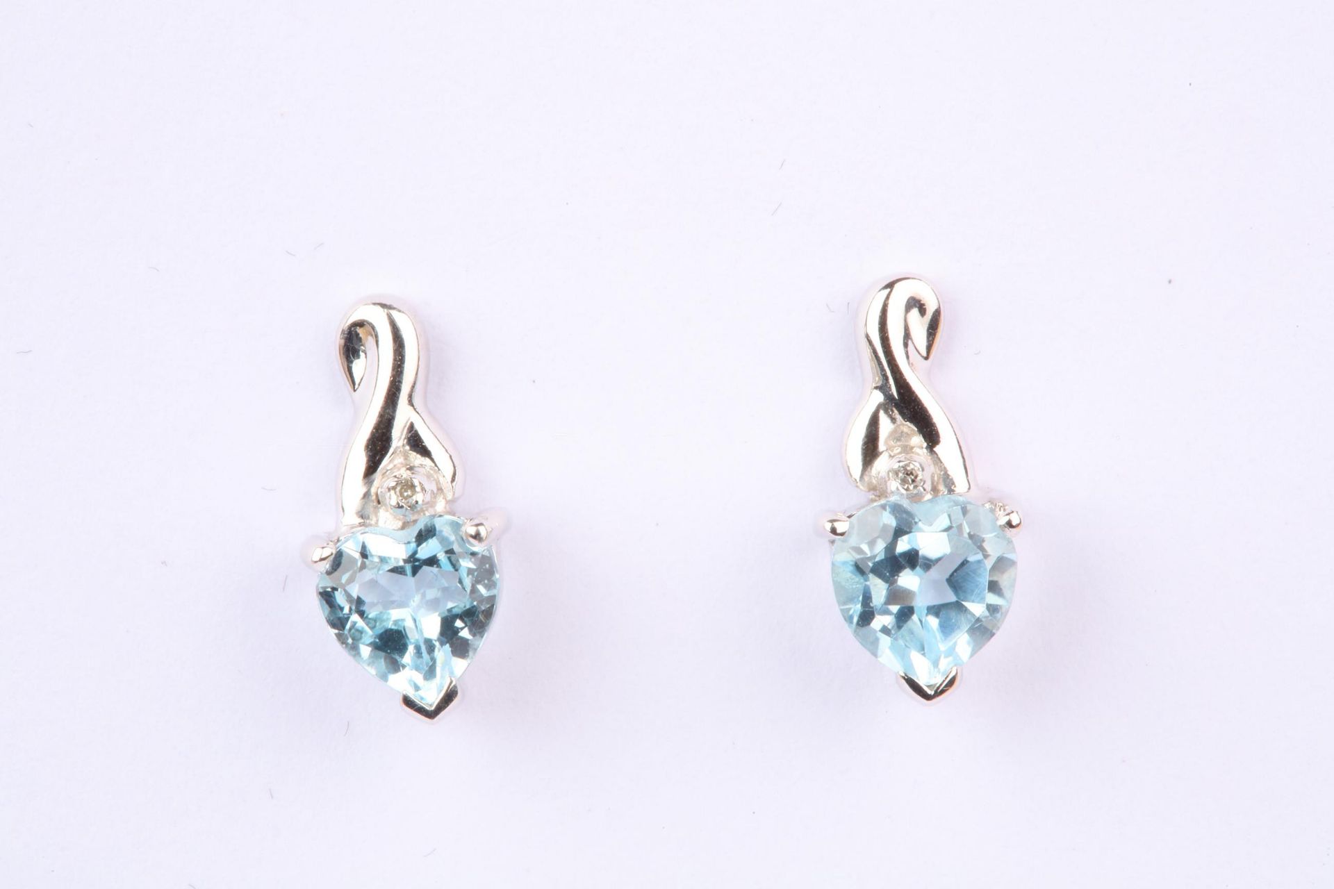 + VAT Pair Ladies Silver Aquamarine and Diamond Heart Drop Earrings