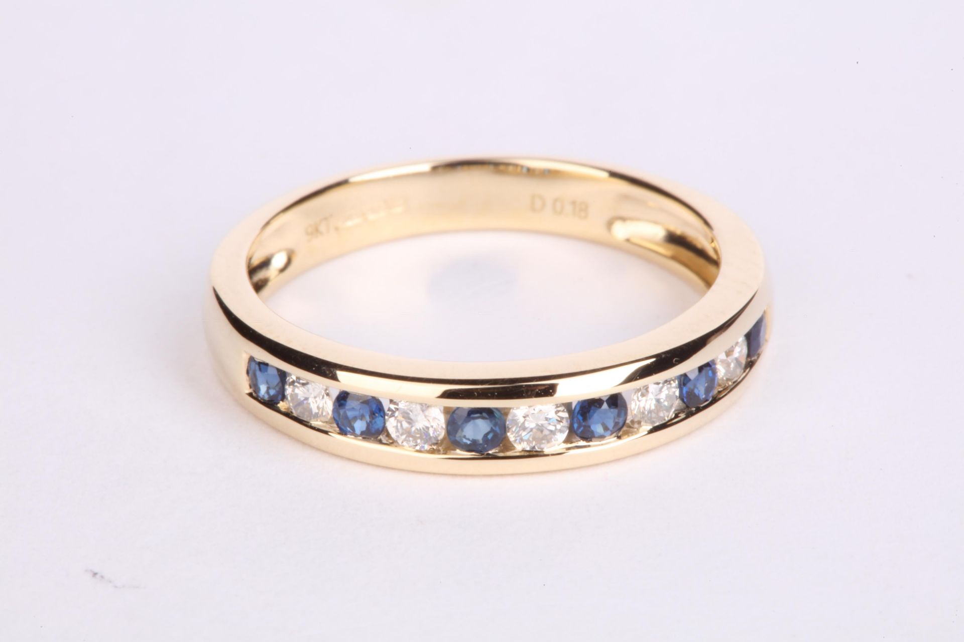 + VAT Ladies 9ct Yellow Gold Sapphire and Diamond Eternity Ring Set With 6 Sapphires and 5 Diamonds