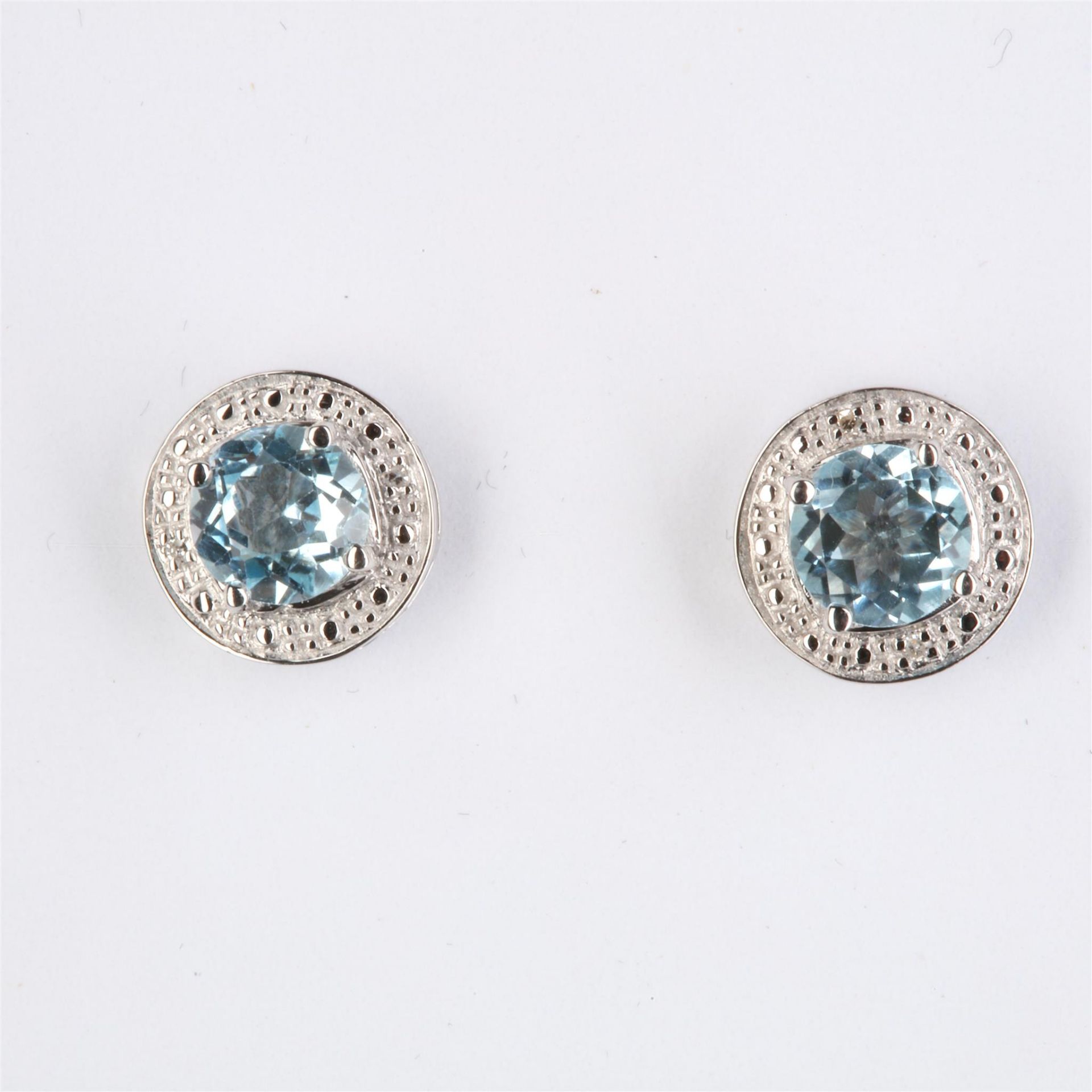 + VAT Pair Ladies Silver Aquarmarine and Diamond Circular Earrings