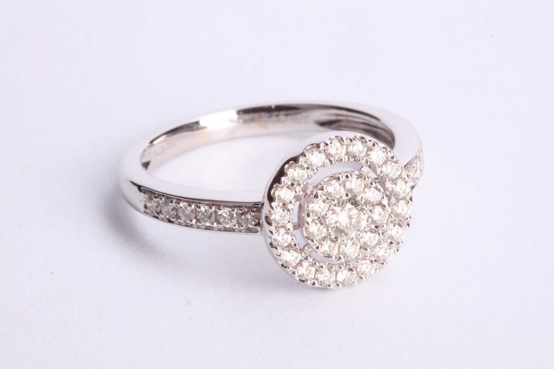 + VAT Ladies 9ct White Gold 0.5CT Diamond Cluster Ring Set With Central Diamonds Surrounded By