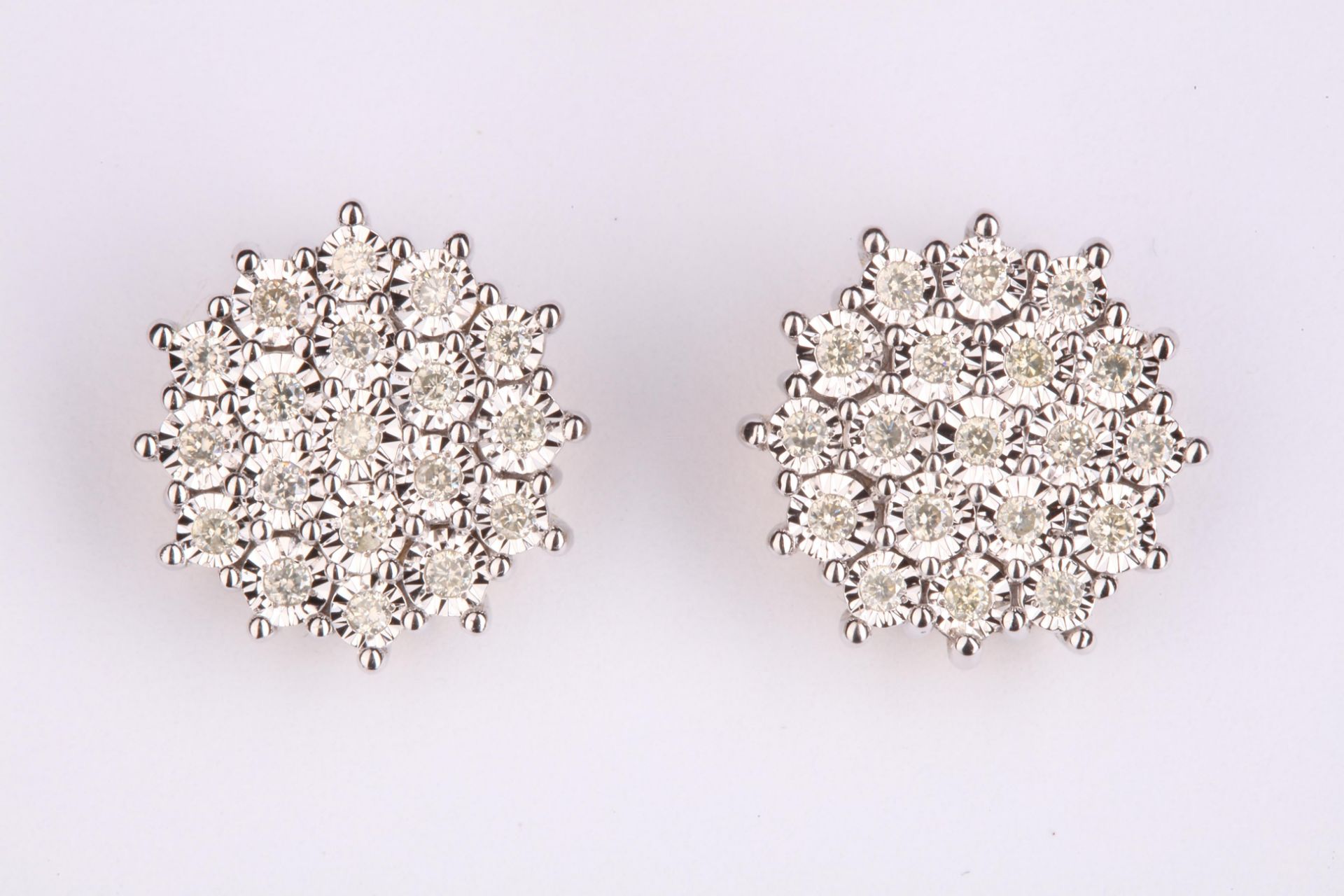 + VAT Ladies 9ct White Gold 0.50ct Diamond Cluster Earrings