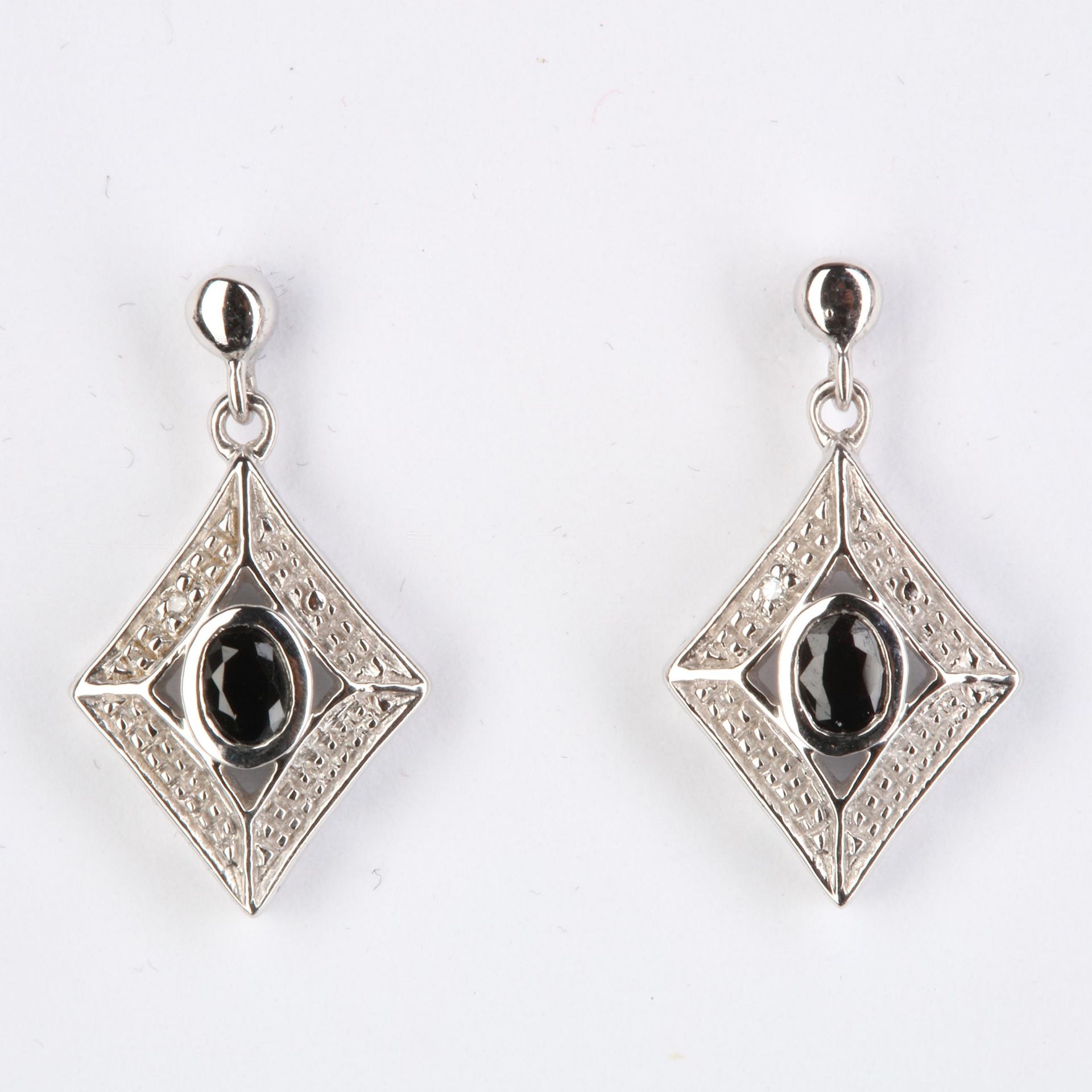 + VAT Pair Ladies Silver Sapphire and Diamond Earrings