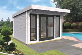 + VAT Brand New 10.50m Sq Spruce Corby Garden House - 40mm Thickness - 245 x 360 x 330cm - Pallet