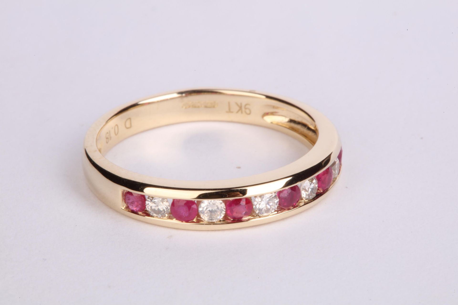 + VAT Ladies 9ct Yellow Gold Ruby and Diamond Eternity Ring Set With 6 Rubies and 5 Diamonds