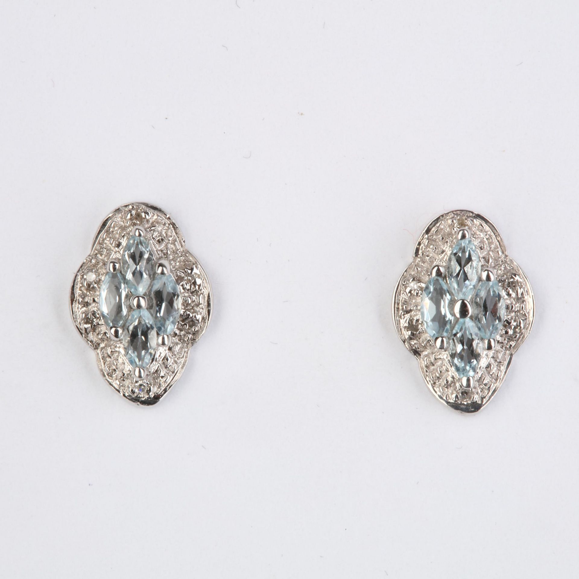 + VAT Pair Ladies Silver Aquamarine and Diamond Earrings
